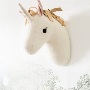 Stuffed unicorn head wall hanging for kids room decor